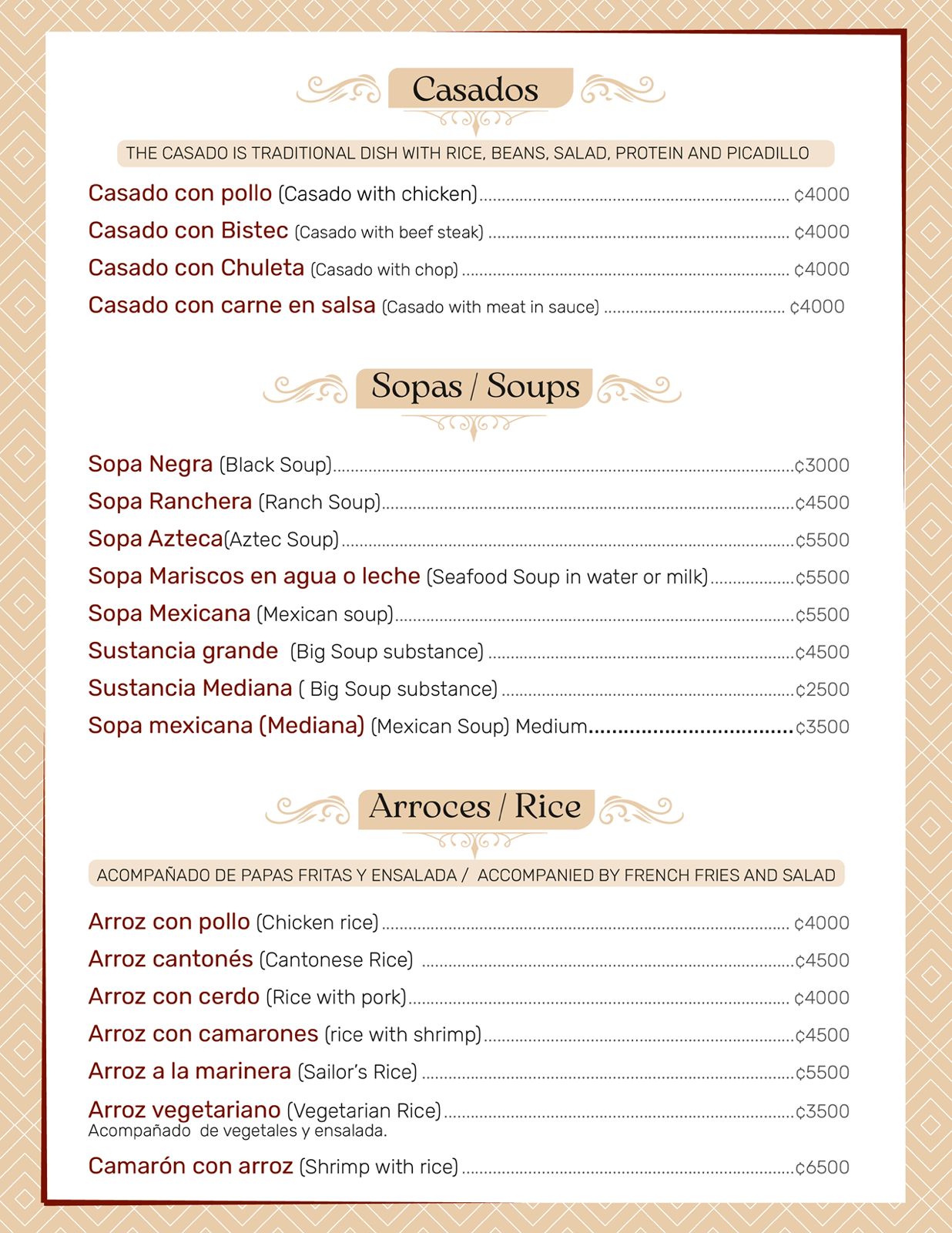 Menú de comidas — página 1